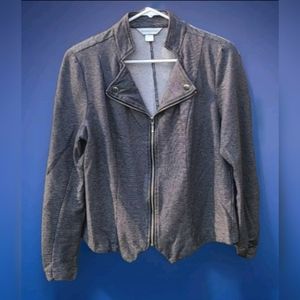 Gray Moto Style Jacket Ruching on the Sleeves Soft Sweatshirt Material